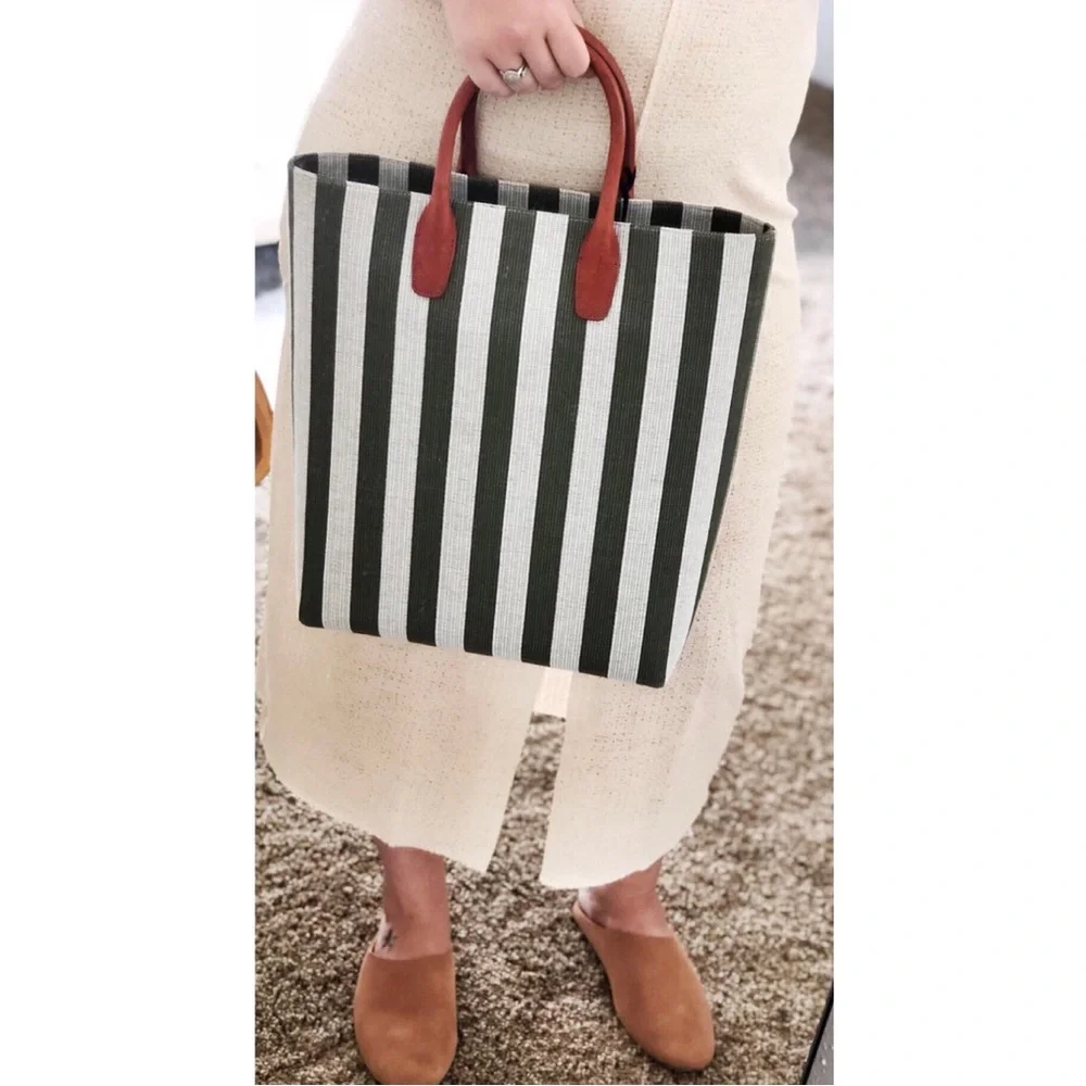 MANSUR GAVRIEL North Tote Moss/White Striped Handbag Box & Dust Bags Orig. $585 - Picture 3 of 11